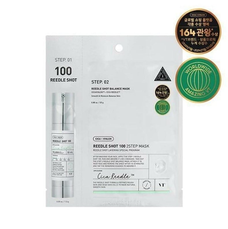 VT Cosmetics Mild Reedle Shot 100 2-Step Mask Двустепенна маска за лице с микроигли