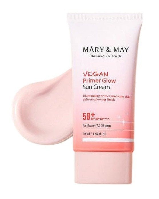 Mary & May Vegan Primer Glow Sun Cream SPF50+ PA++++ Слънцезащитен крем с тониращ ефект, SPF50+ PA++++