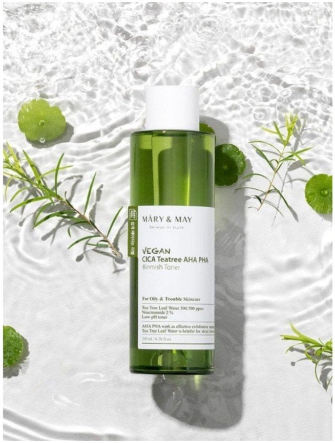 Mary & May Vegan CICA Tea Tree AHA PHA Веган тоник за лице с АНА и РНА, центела и чаено дърво