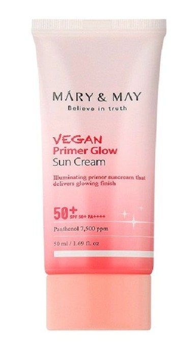 Mary & May Vegan Primer Glow Sun Cream SPF50+ PA++++ Слънцезащитен крем с тониращ ефект, SPF50+ PA++++