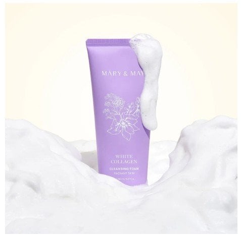 Mary & May White Collagen Cleansing Foam почистваща пяна за лице с морски колаген