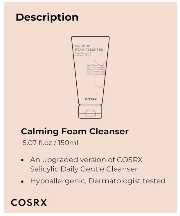 Cosrx AC Collection Calming Foam Cleanser Успокояваща пяна за лице със салицилова киселина и азиатска центела