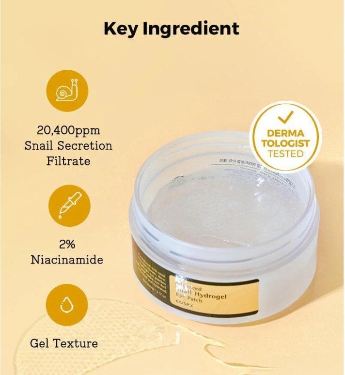 Cosrx Advanced Snail Hydrogel Eye Patch хидрогел пачове за очи с филтрат от охлювен секрет