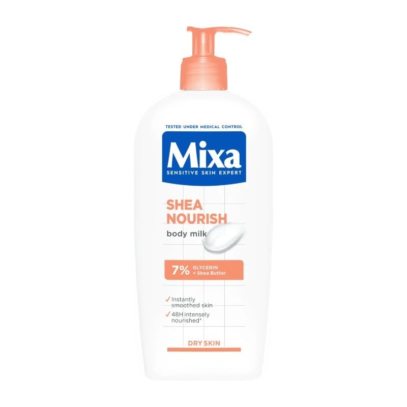 Mixa Shea Nourish интензивно подхранващо мляко за тяло за суха и много суха кожа, Размер 400 ml