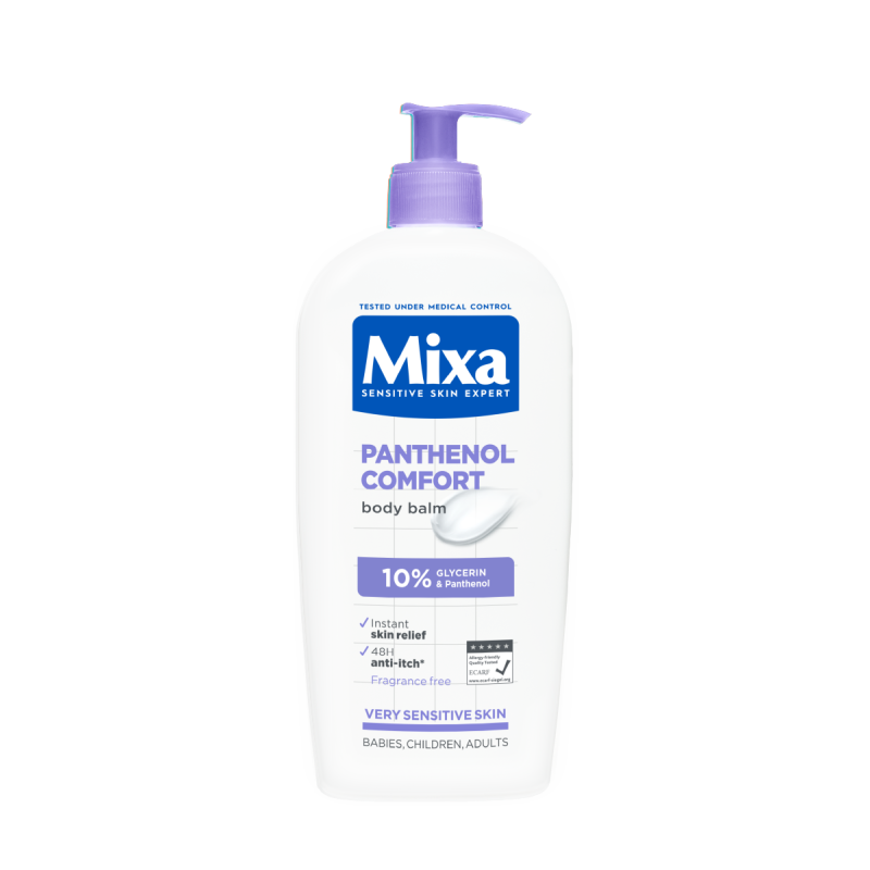 Mixa Panthenol Comfort Успокояващ балсам за тяло за чувствителна кожа за бебета, деца и възрастни