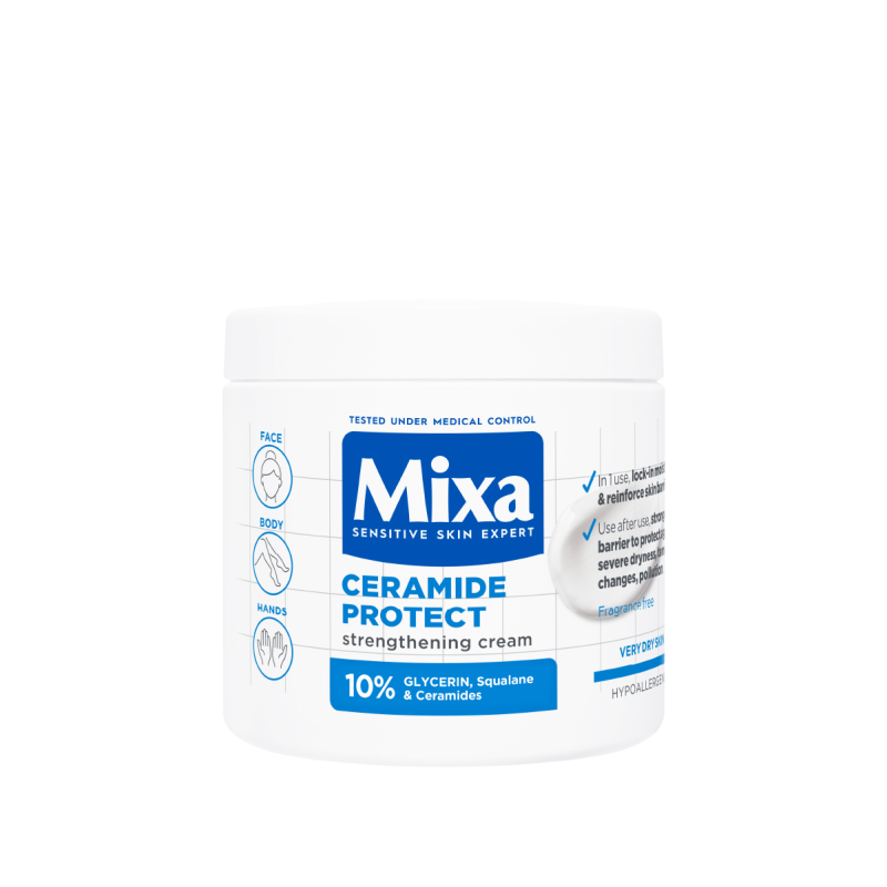 Mixa Ceramide Protect Укрепващ крем за лице, тяло и ръце за много суха кожа