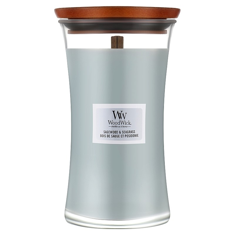 WoodWick Sagewood And Seagrass Ароматна свещ с дървен фитил