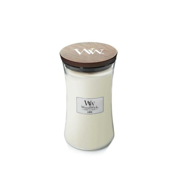 WoodWick Linen Ароматна свещ с дървен фитил