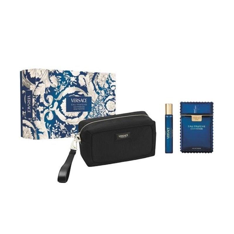 Versace Man Eau Fraiche Extreme Подаръчен комплект за мъже, Размер EDP 100 ml + EDP 10 ml + несесер