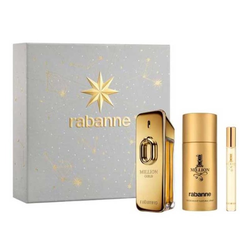 Paco Rabanne Million Gold Подаръчен комплект за мъже, Размер EDP 100 ml + 150 ml дезодорант спрей + EDP 10 ml