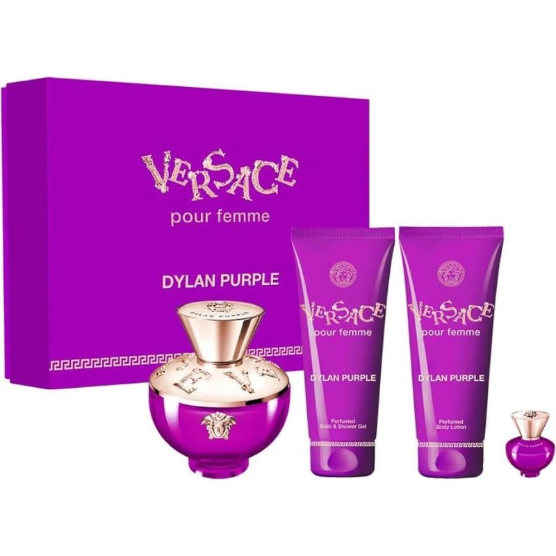 Versace Dylan Purple Подаръчен комплект за жени, Размер EDP 100 ml + EDP 5 ml + 100 ml душ гел + 100 ml лосион за тяло