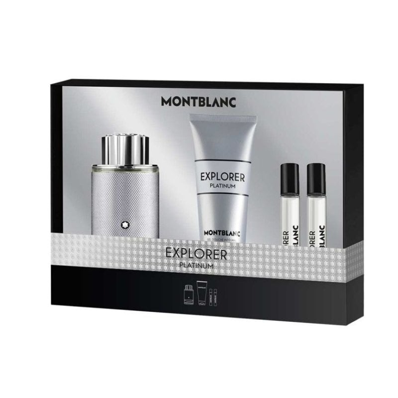 Mont Blanc Explorer Platinum Подаръчен комплект за мъже, Размер EDP 100 ml + душ гел 100 ml + EDP 2 X 7.5 ml