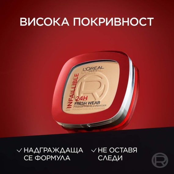 L'Oreal Paris Infallible 24H Fresh Wear Дълготрайна компактна пудра с матов ефект