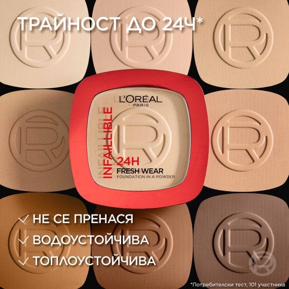 L'Oreal Paris Infallible 24H Fresh Wear Дълготрайна компактна пудра с матов ефект