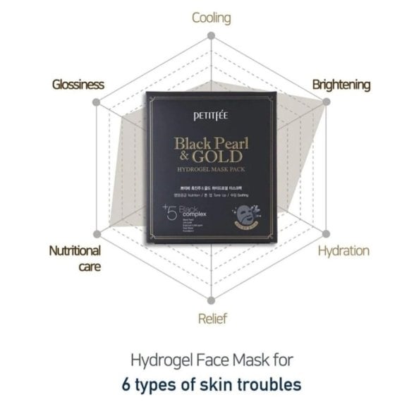 Petitfee Black Pearl & Gold Hydrogel Face Mask хидрогел маска за лице с черни перли и злато