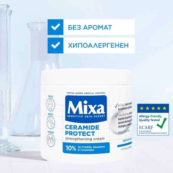 Mixa Ceramide Protect Укрепващ крем за лице, тяло и ръце за много суха кожа