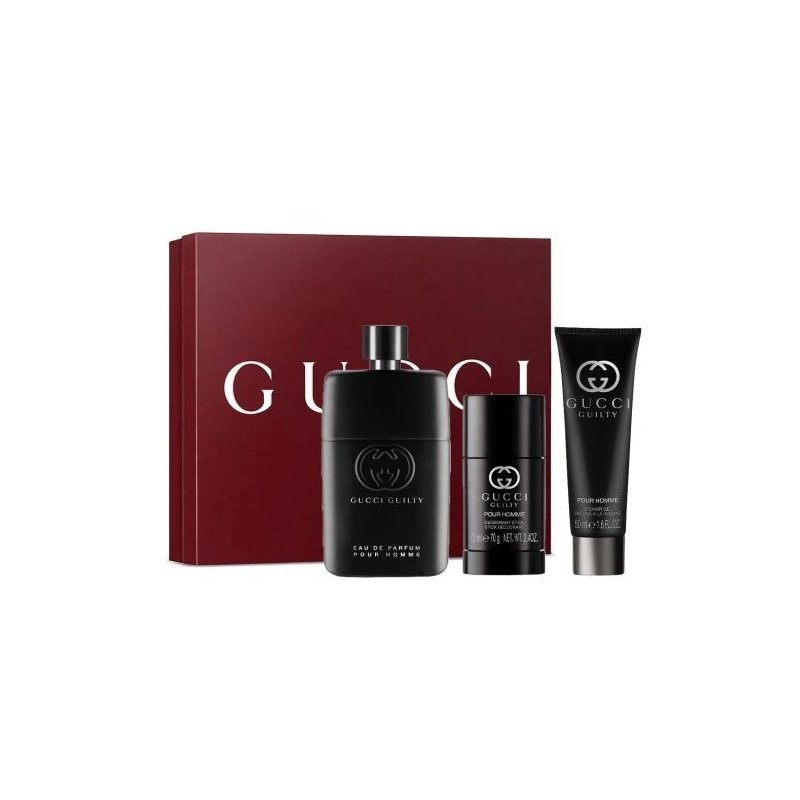 Gucci Guilty Eau De Parfum Подаръчен комплект за мъже, Размер EDP 90 ml + душ гел 50 ml + дезодорант стик 75 ml