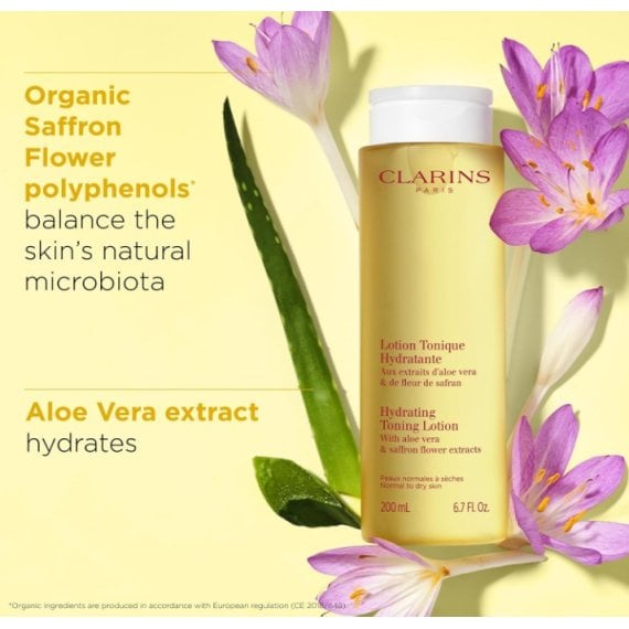 Clarins Hydrating Toning Lotion Хидратиращ тоник за лице с алое вера и екстракт от шафранoв цвят