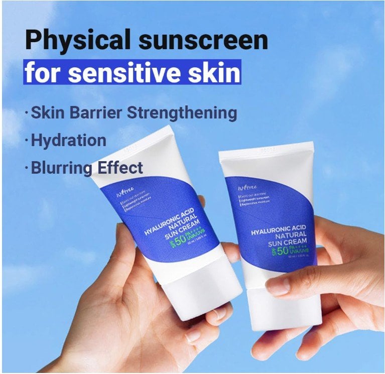 Isntree Hyaluronic Acid Natural Sun Cream SPF 50+ PA++++ Слънцезащитен крем за лице с минерални филтри