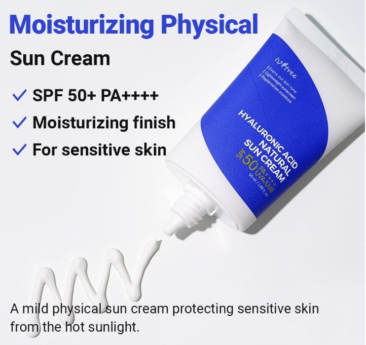 Isntree Hyaluronic Acid Natural Sun Cream SPF 50+ PA++++ Слънцезащитен крем за лице с минерални филтри